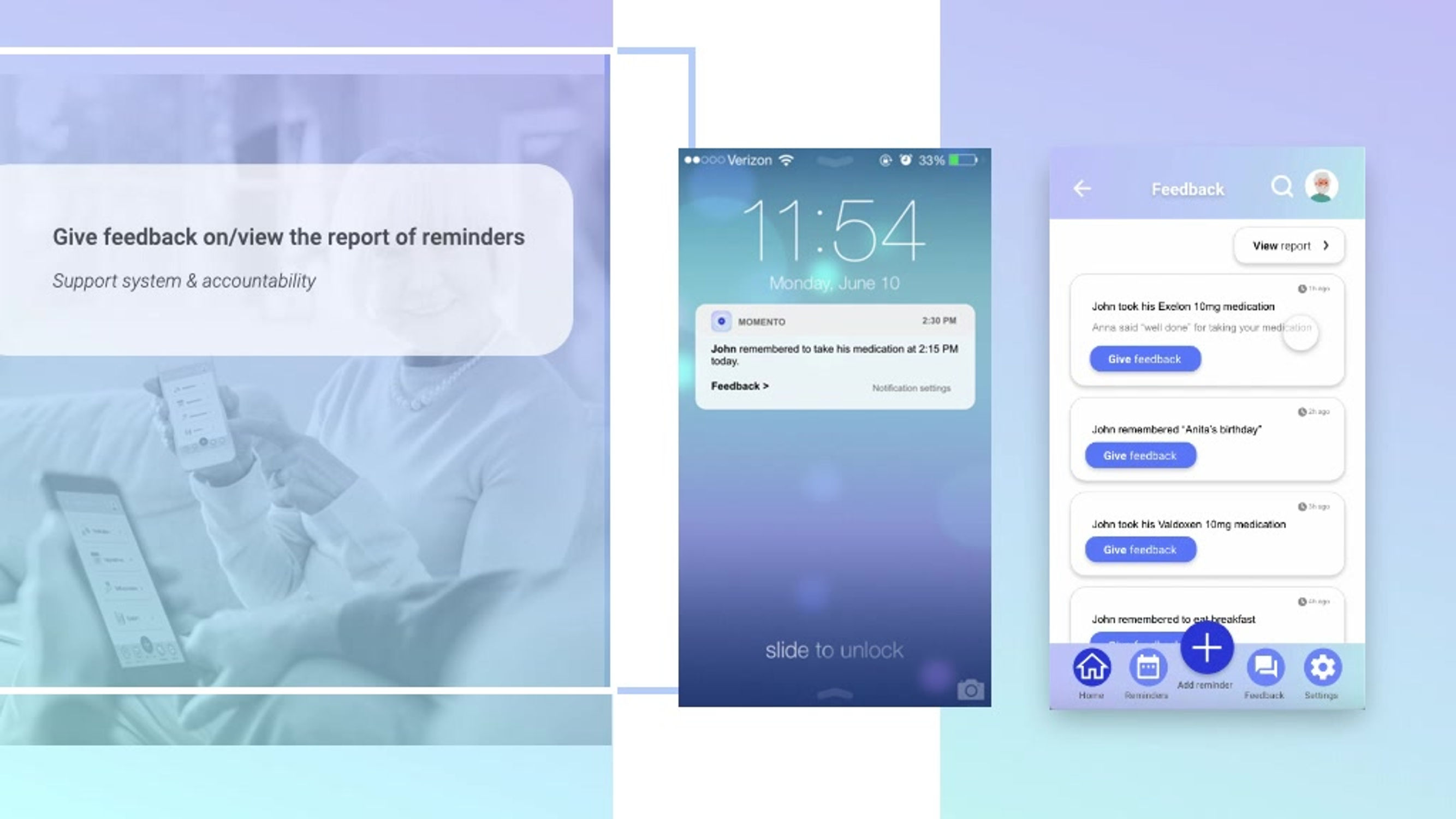 Give feedback on/view report on reminders